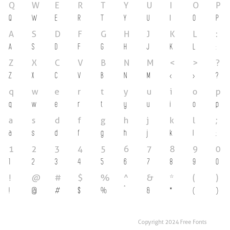 Character Map of Giola Extra Light Giola Extra Light