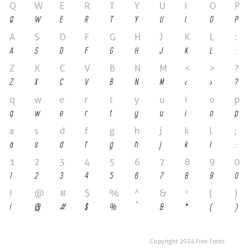 Character Map of Giola Regular Italic Italic