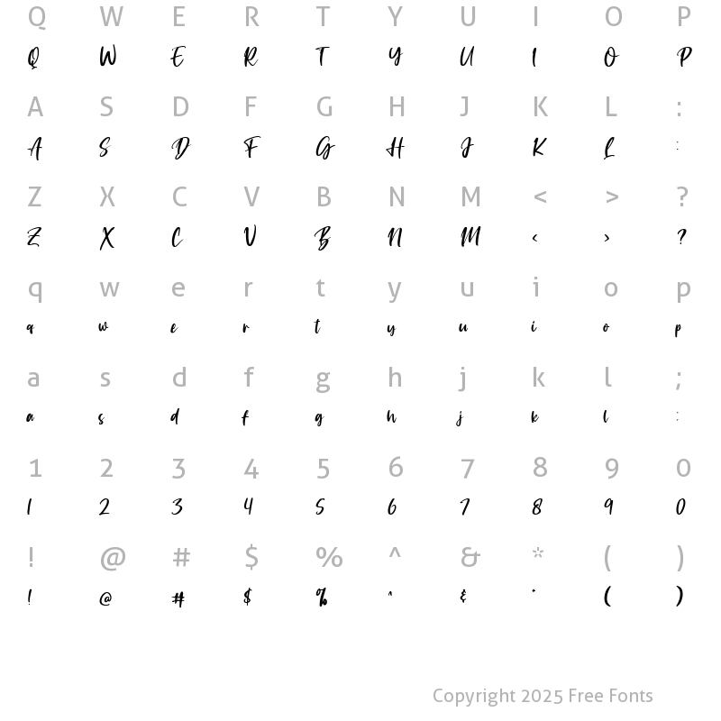Character Map of Giovanetta Script Font Regular