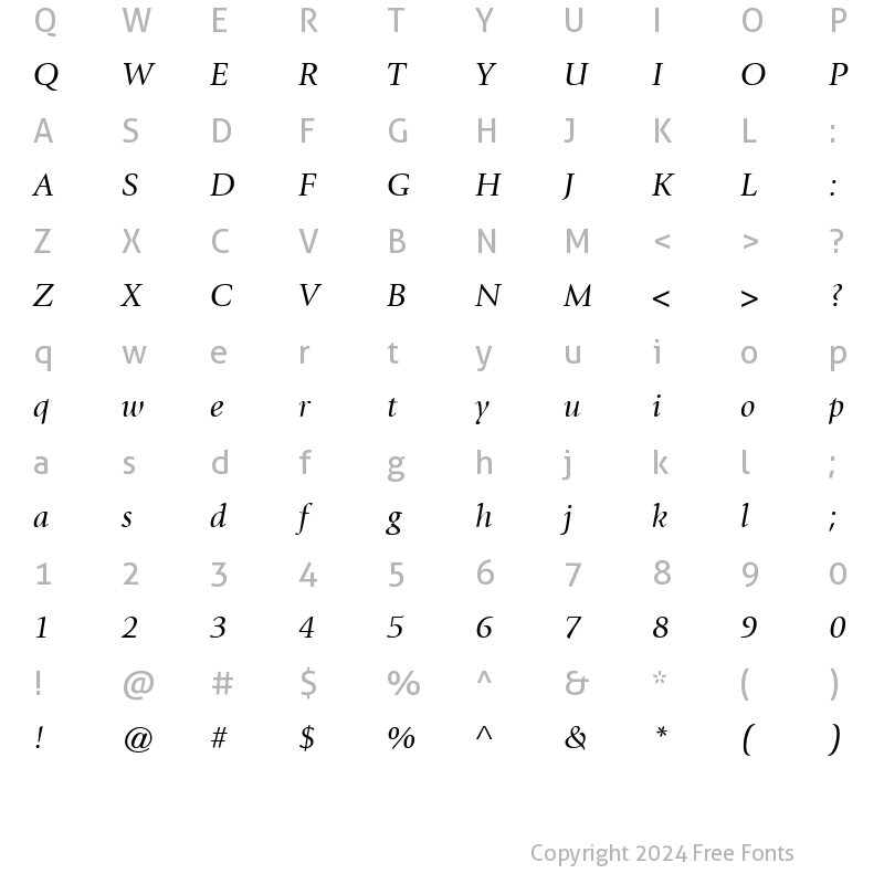 Character Map of Giovanni BookItalic