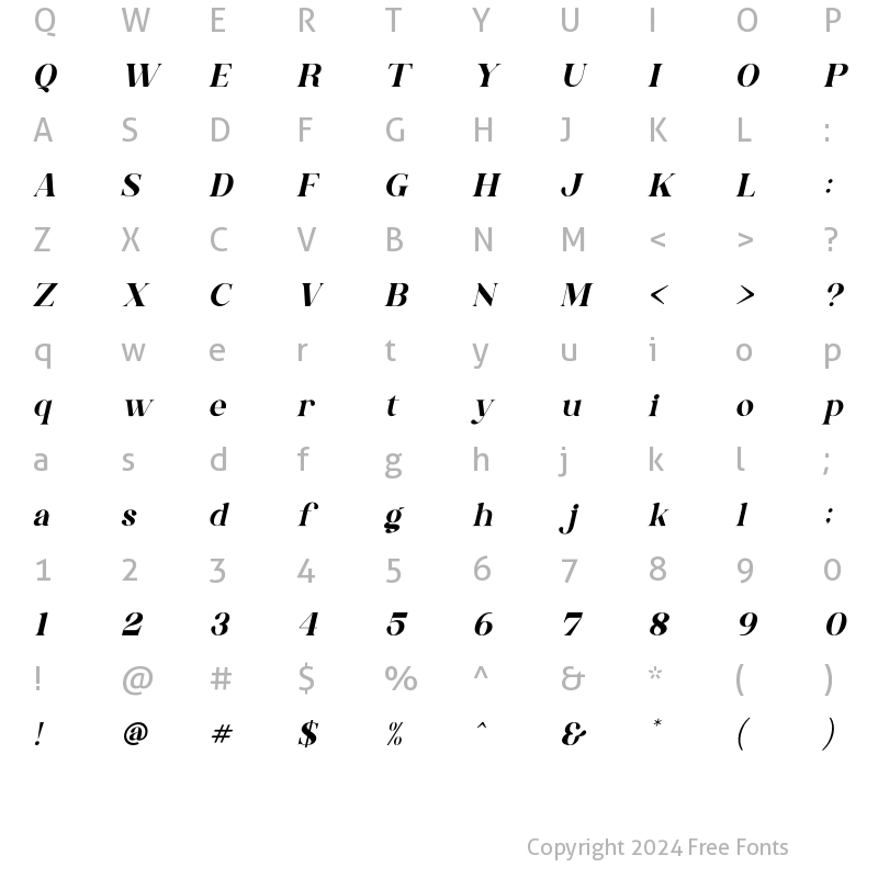 Character Map of Gishella Morely Italic