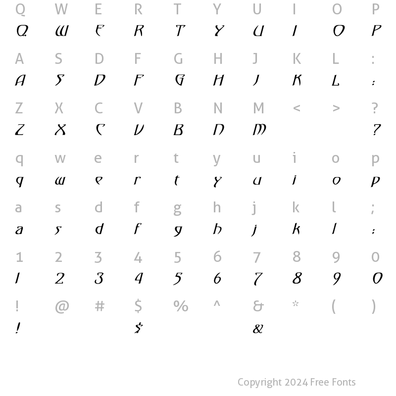 Character Map of Gismonda Italic Italic