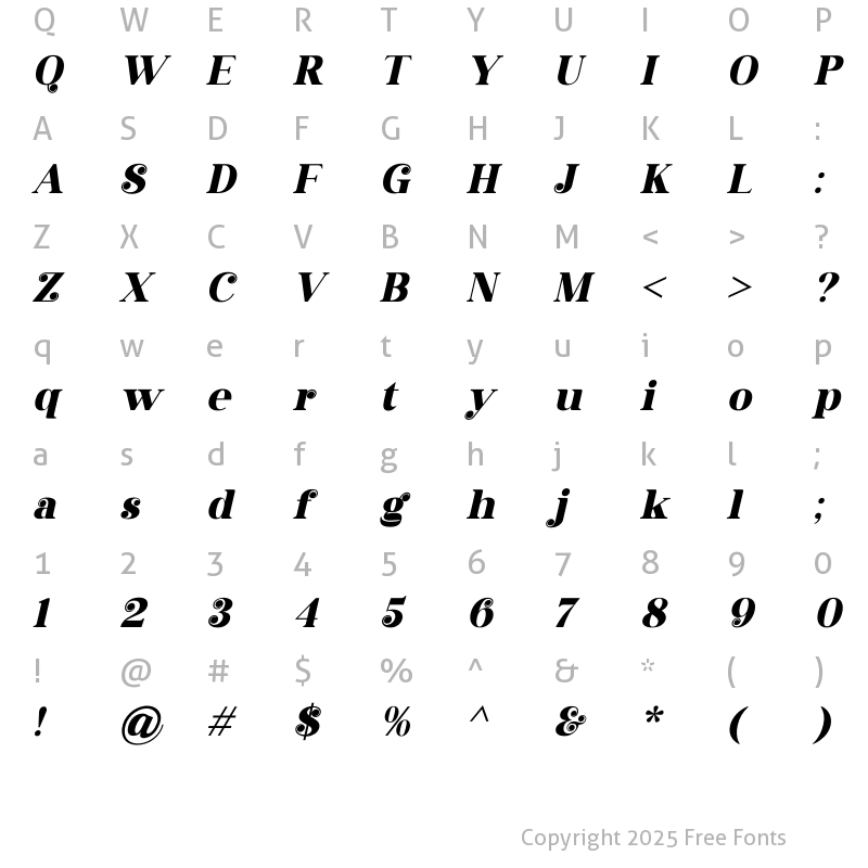 Character Map of gisrida Italic