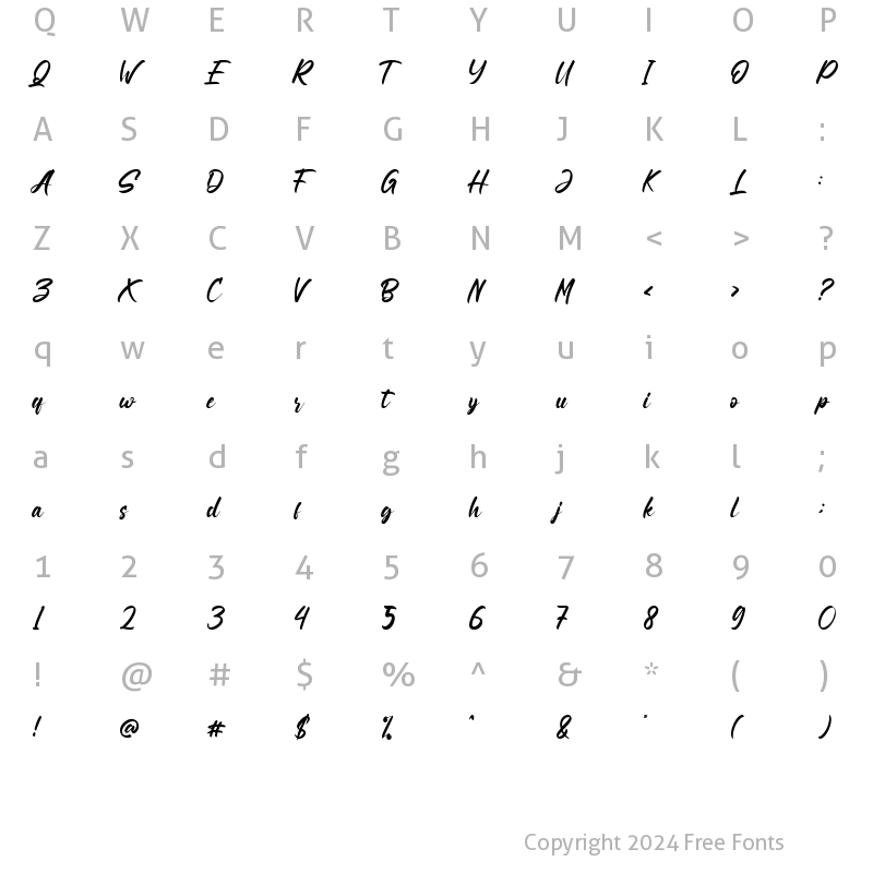 Character Map of Gisselle Regular