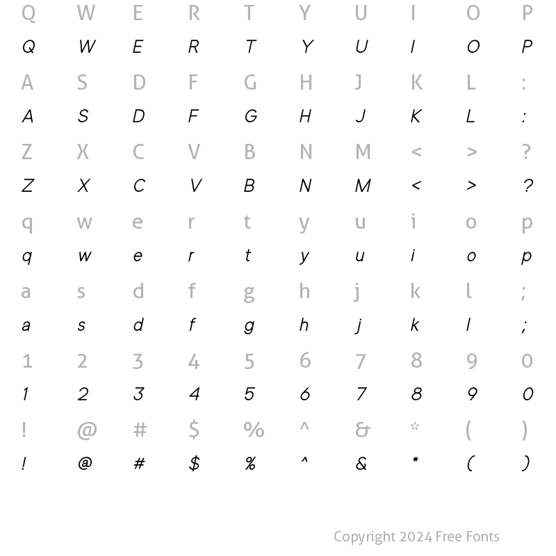 Character Map of Giuconda Regular Italic