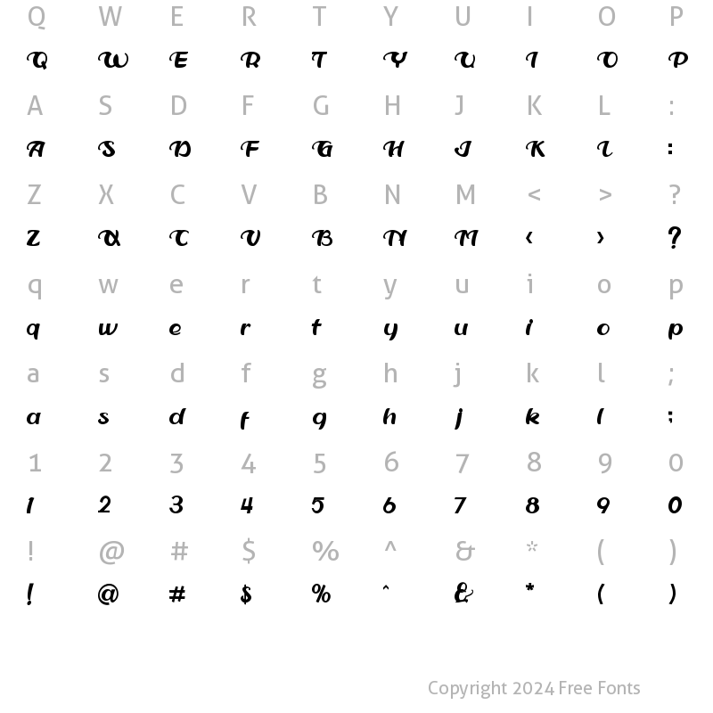 Character Map of gladies Script Clean