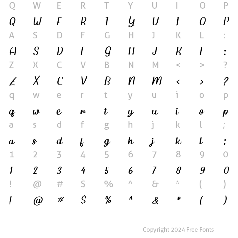 Character Map of Gladione Regular