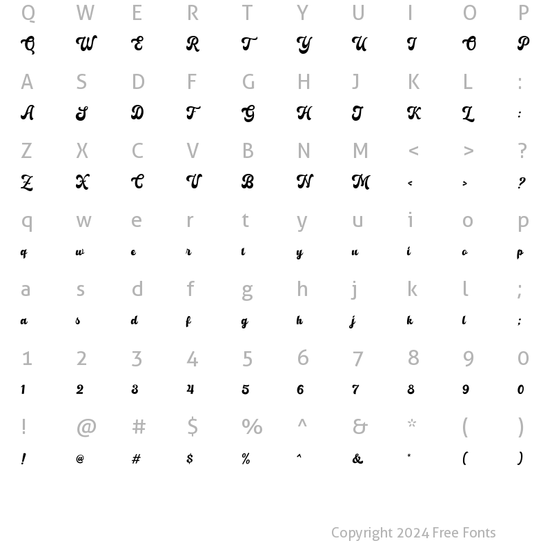 Character Map of Glady Script Regular