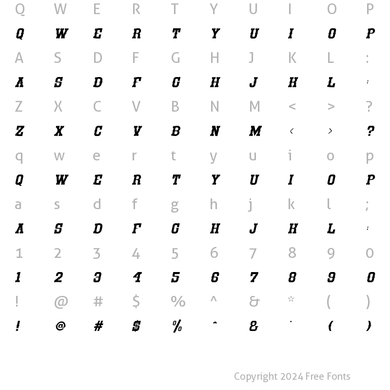 Character Map of Glamour Wave Italic