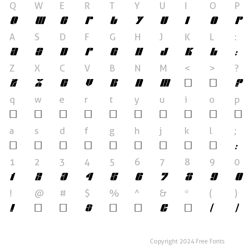 Character Map of GlaserItalic Normal