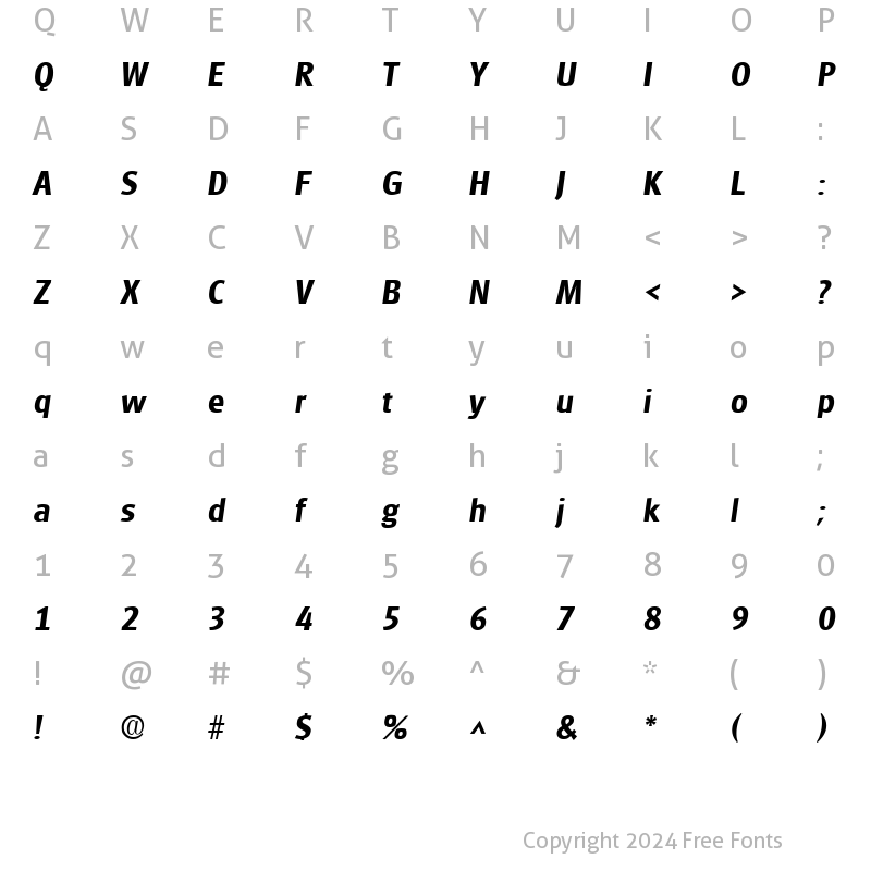 Character Map of Glasgow Bold Italic