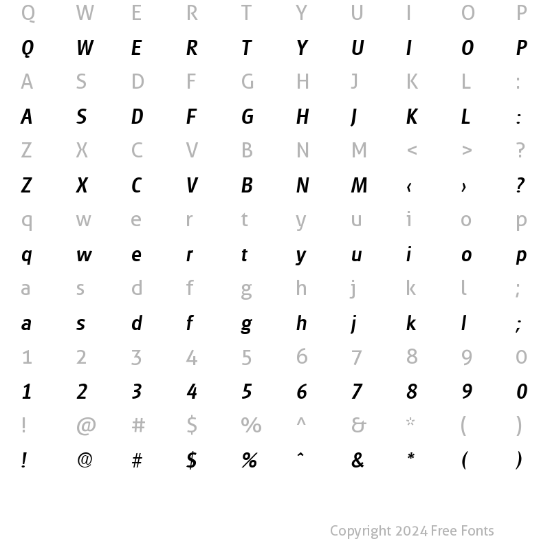 Character Map of Glasgow-Serial-Medium RegularItalic