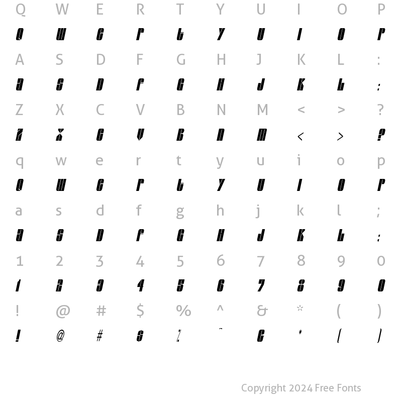 Character Map of Glaze Extended Condensed Italic