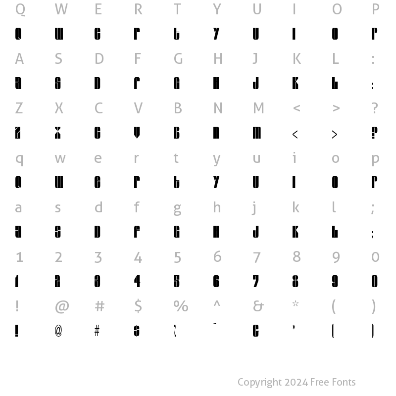 Character Map of Glaze Extended Condensed Normal