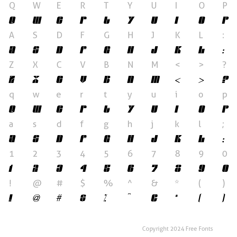 Character Map of Glaze Italic