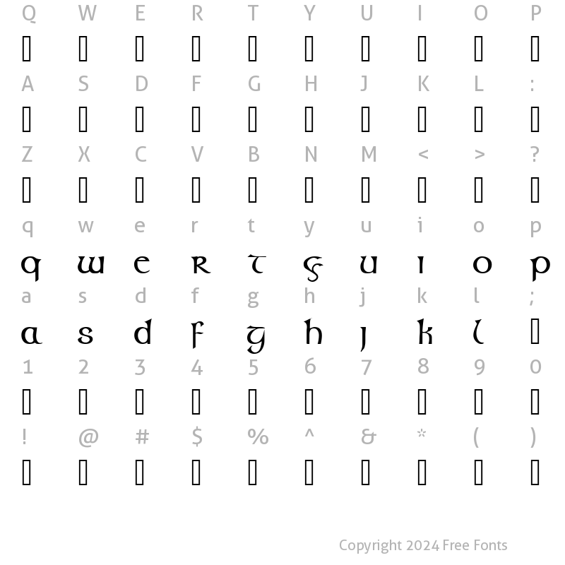 Character Map of Glendower Regular