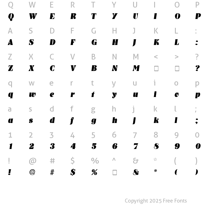 Character Map of Glenys Display SSi Italic