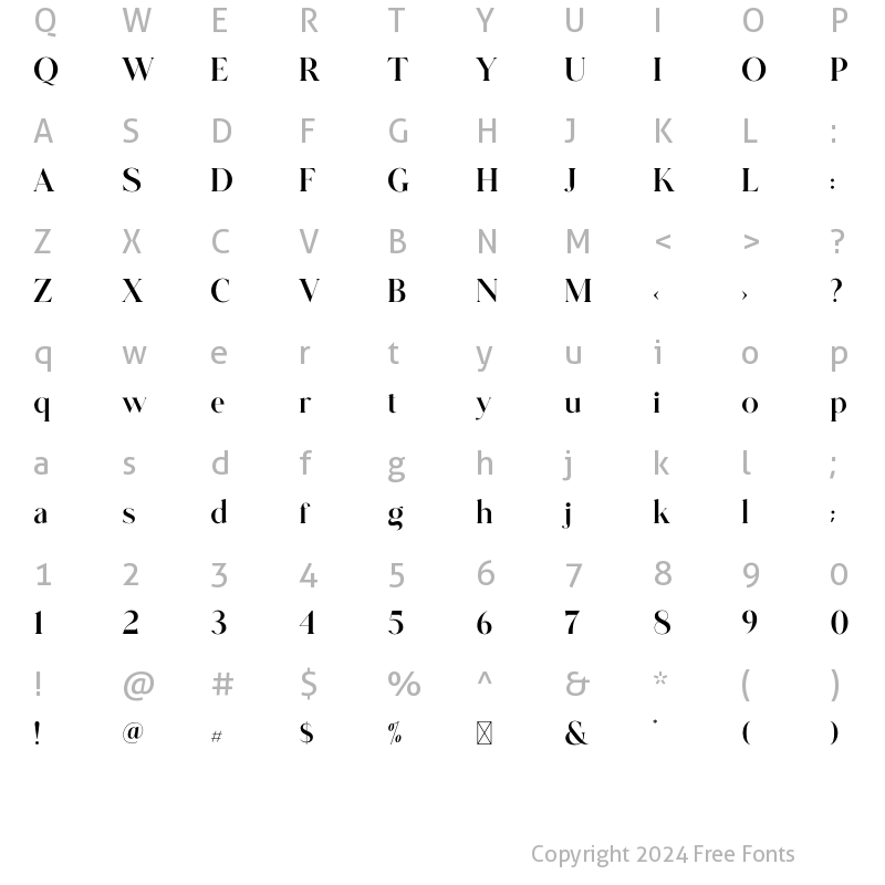 Character Map of Glitten Standard Regular