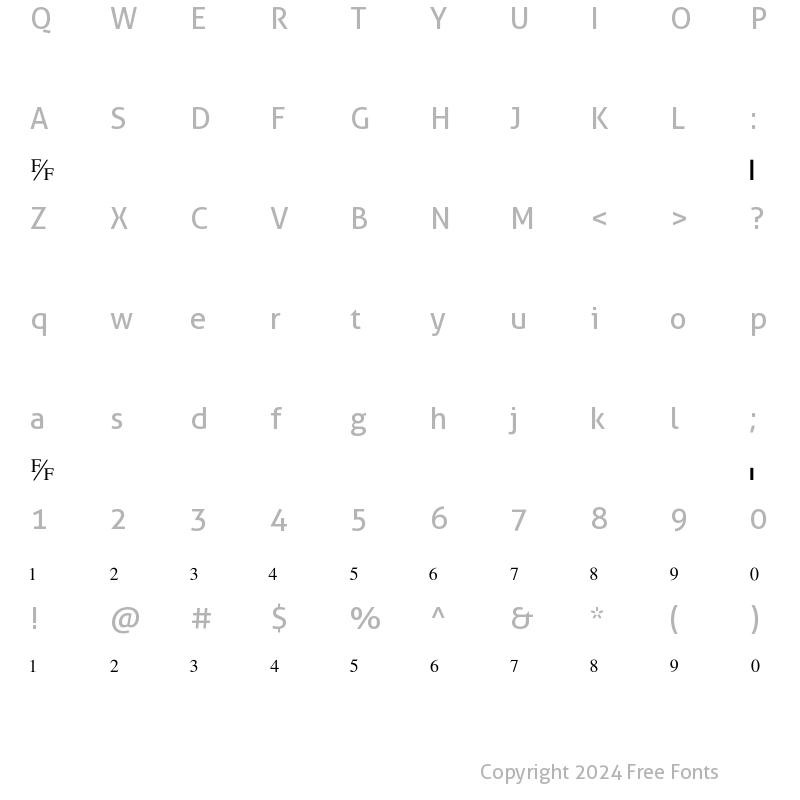 Character Map of Globe Fraction Regular