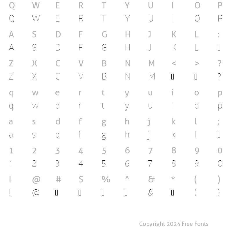 Character Map of Glober Thin Free