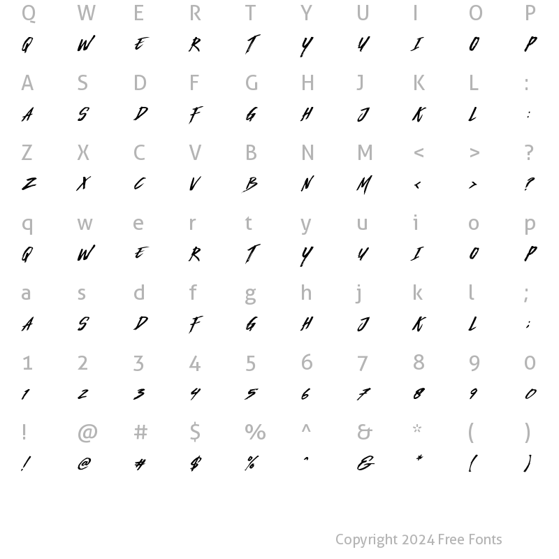 Character Map of Gloomy Line Italic