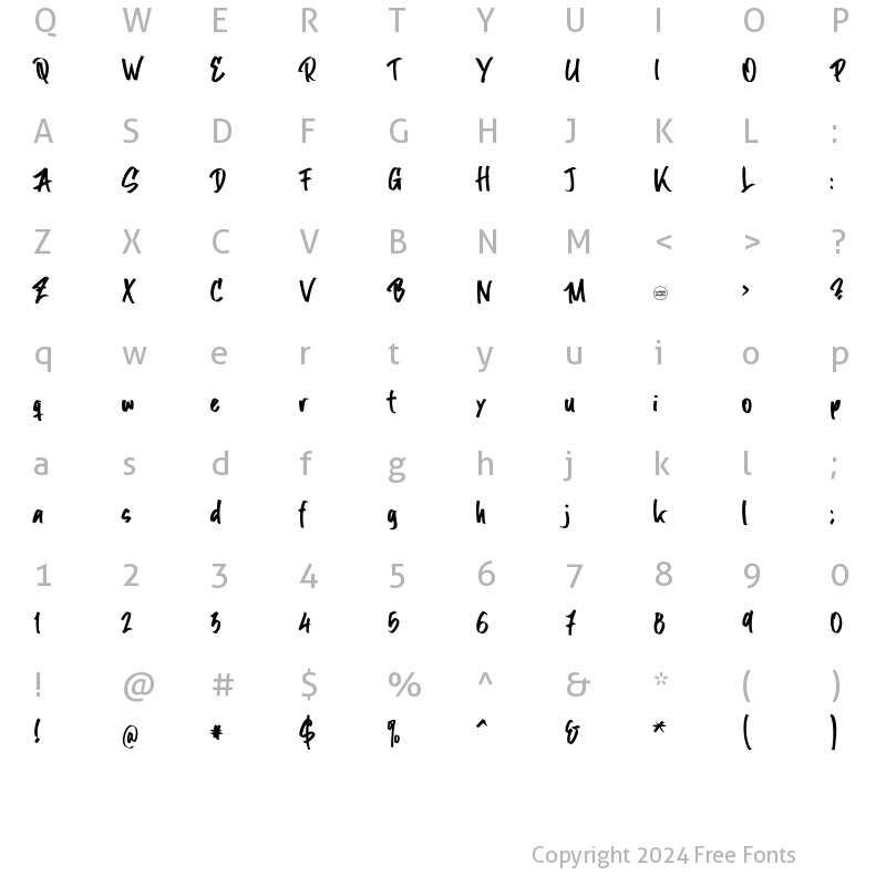 Character Map of Glorabim Regular