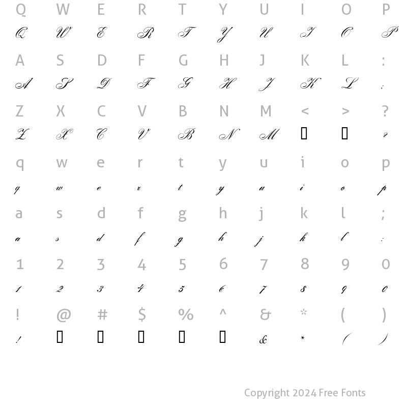 Character Map of Gloria script Regular