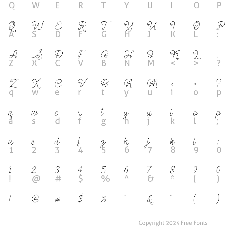 Character Map of Glory Sunset Script Regular