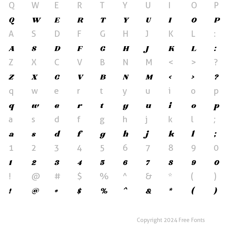 Character Map of Glory Sunshine Italic