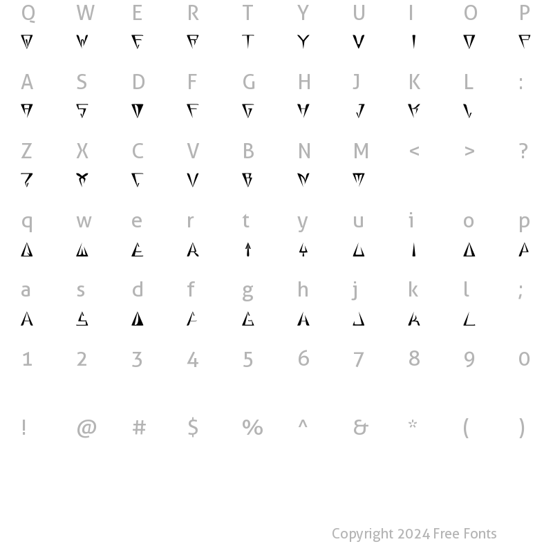 Character Map of GlOrY ThIn BoLd