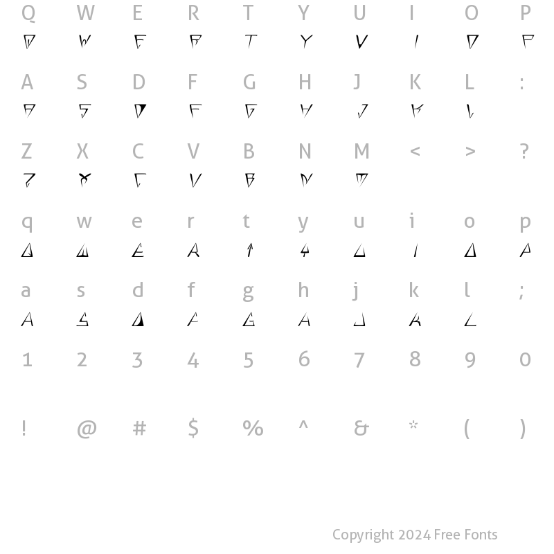 Character Map of GlOrY ThIn ItAlIc