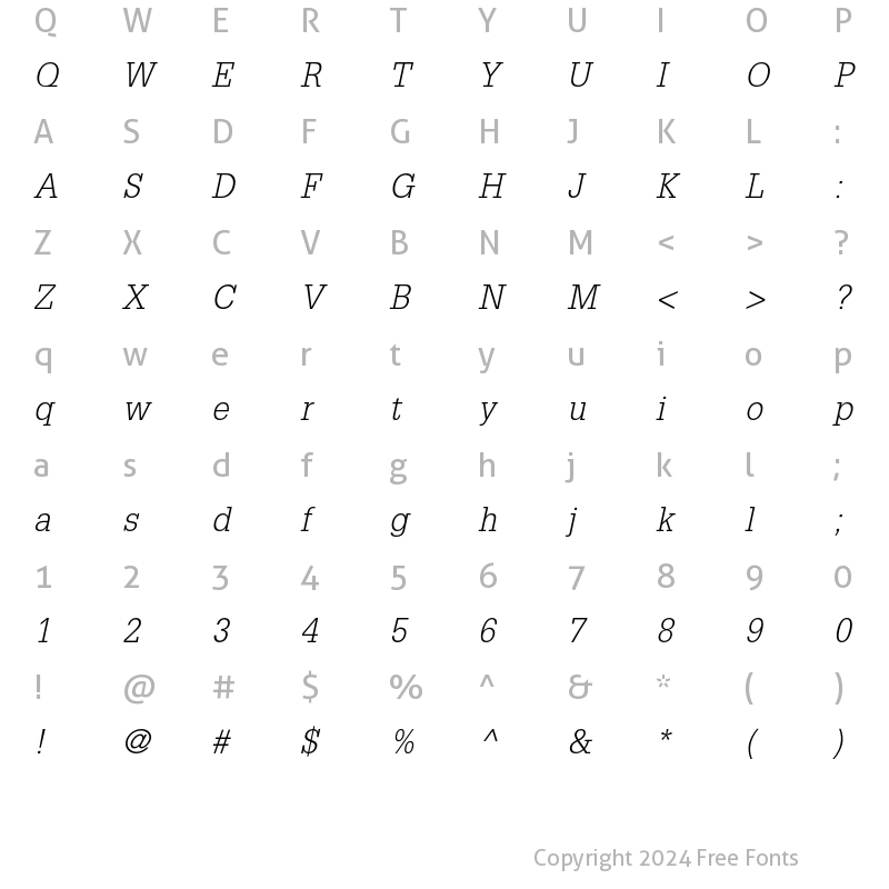 Character Map of Glypha 45 Light Oblique