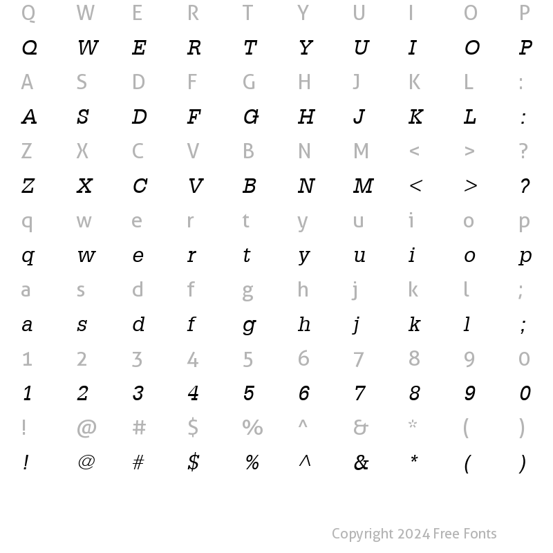 Character Map of Glypha LT Italic