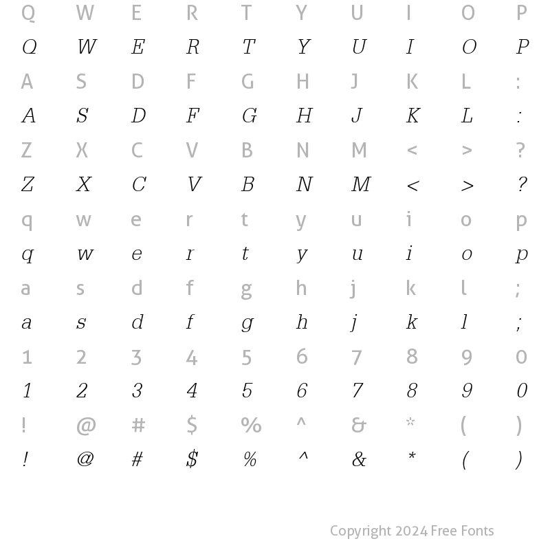 Character Map of Glypha LT Light Italic