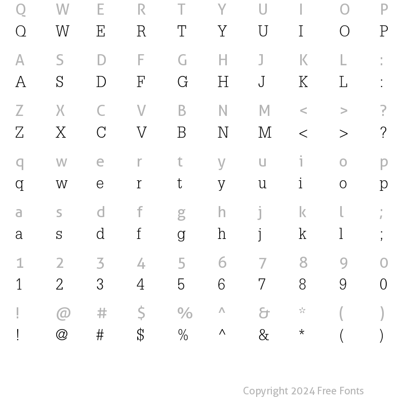 Character Map of Glypha LT Std 45 Light