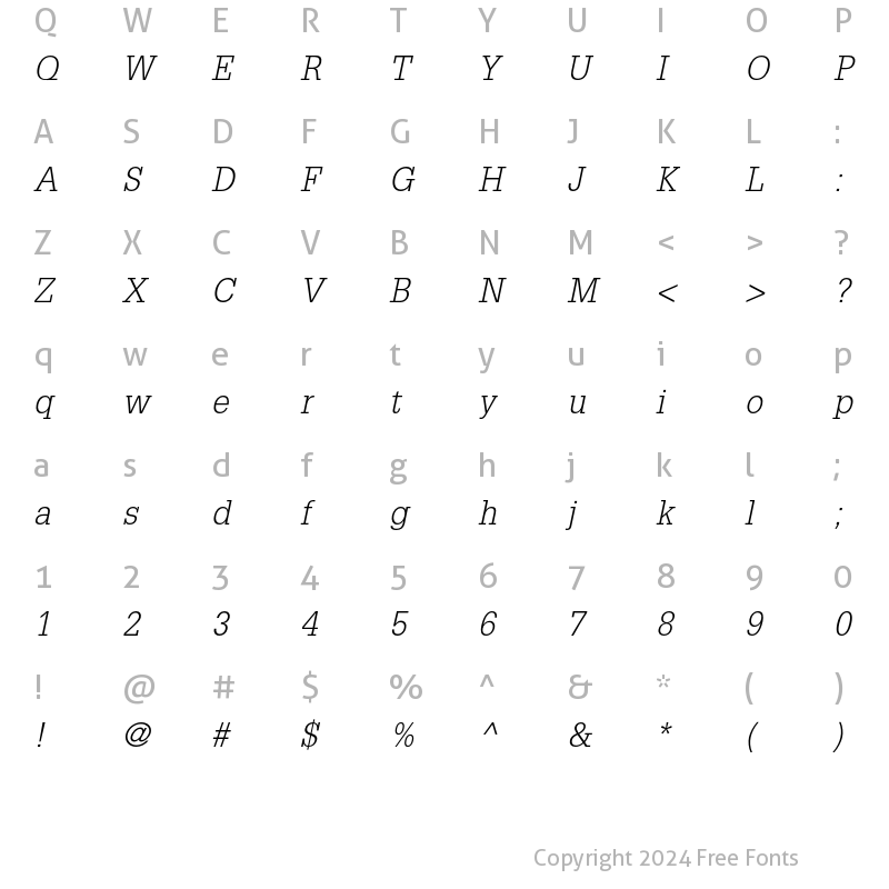 Character Map of Glypha LT Std 45 Light Oblique