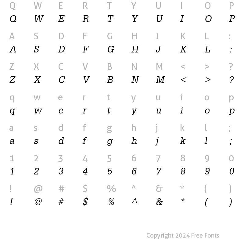 Character Map of Glypha LT Std 55 Oblique