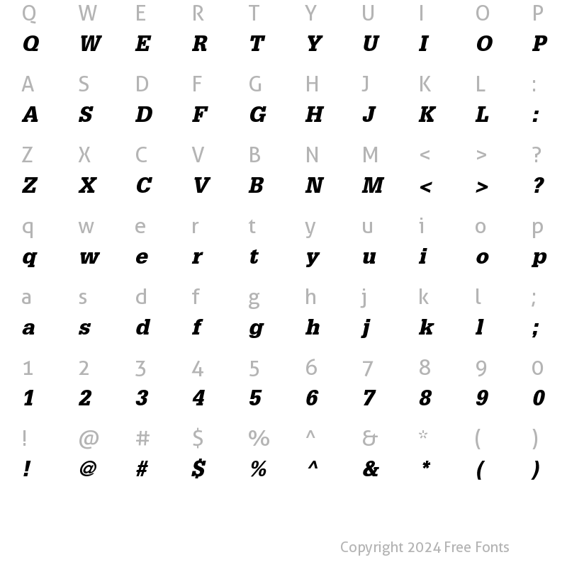 Character Map of Glypha LT Std 75 Black Oblique