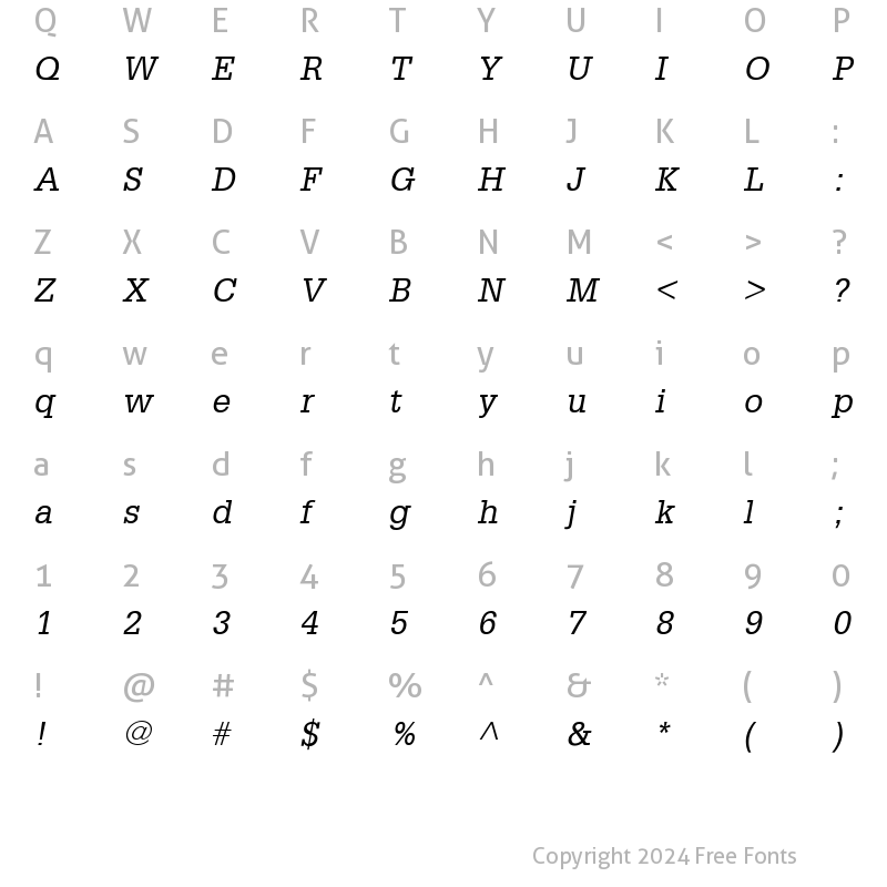 Character Map of Glypha55 RomanItalic