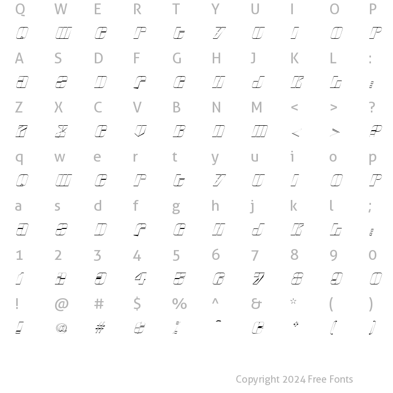 Character Map of Glyphic Italic