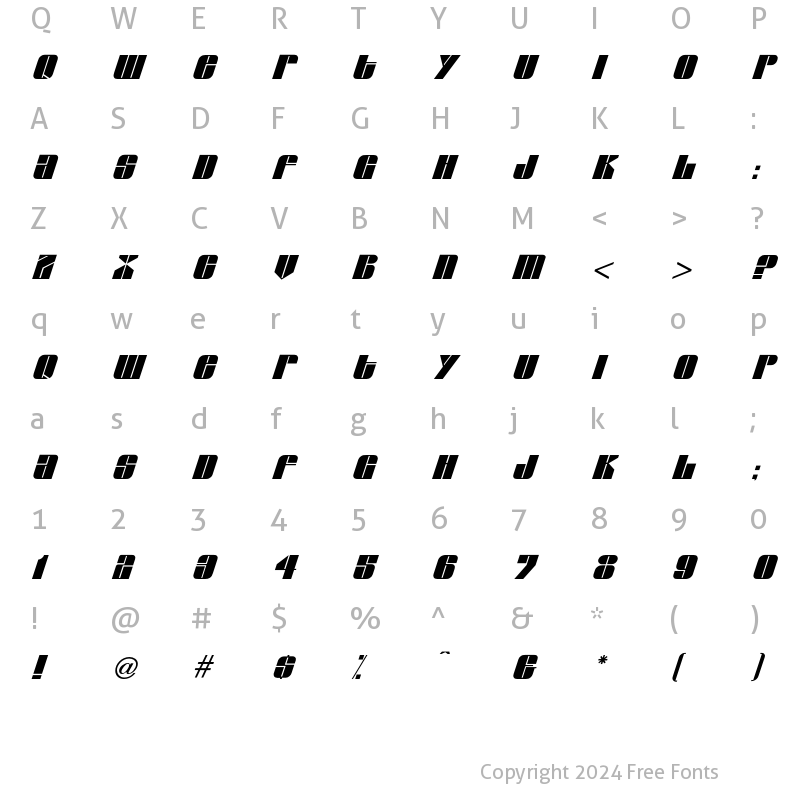 Character Map of Glyphic Series Italic