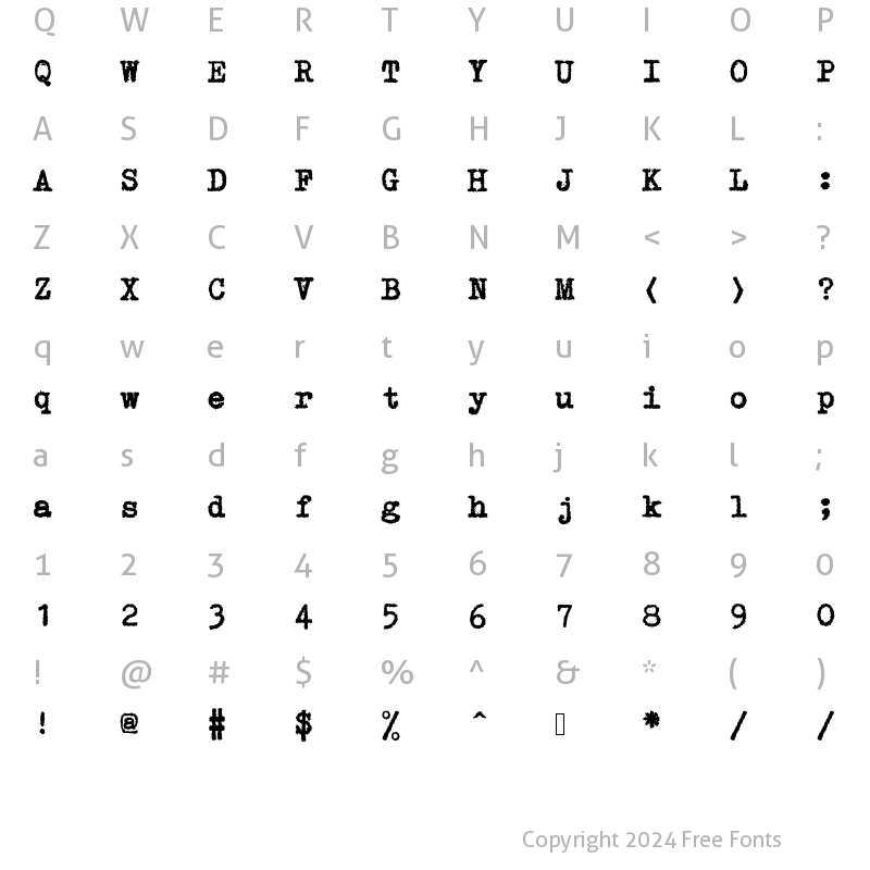 Character Map of GNUTypewriter Standard