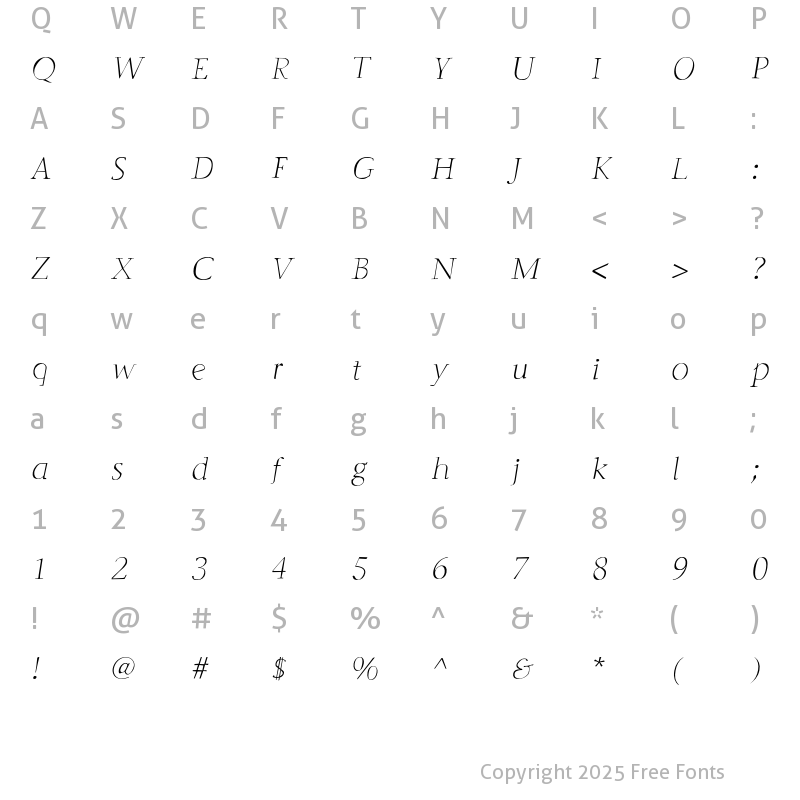 Character Map of Godlike Italic