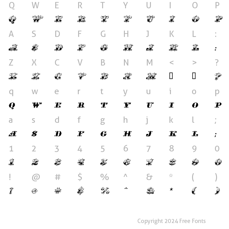 Character Map of Gold Standard Italic Regular