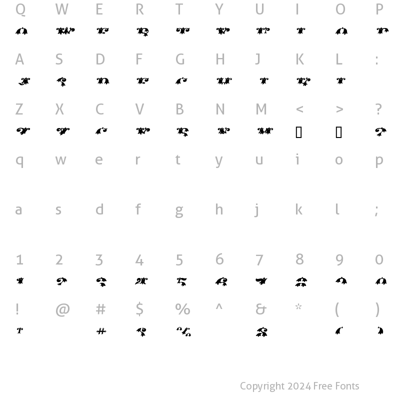 Character Map of Gold Std Italic Fill Half Regular