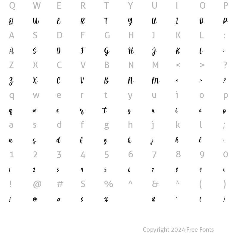 Character Map of Goldlove Regular