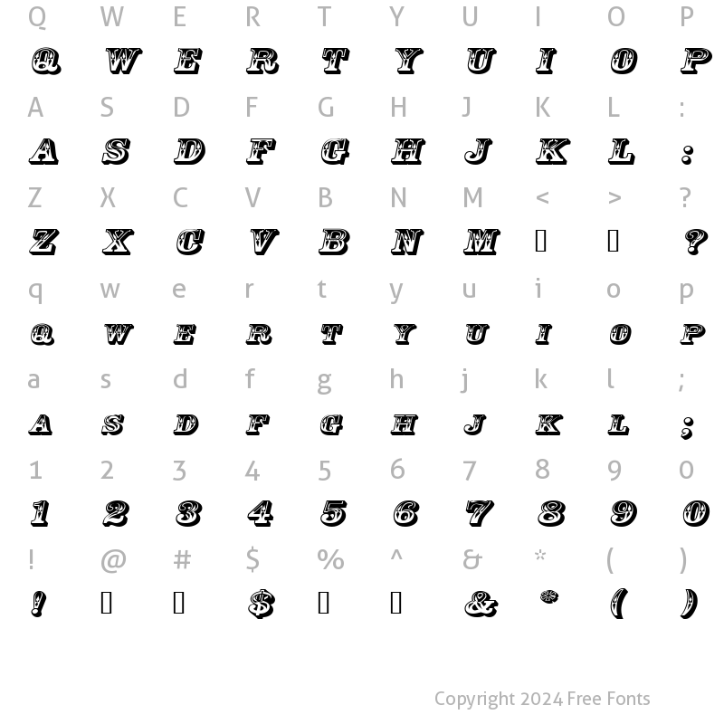 Character Map of GoldRushExtended Italic