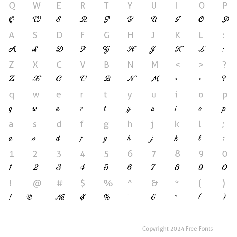 Character Map of Goldsmith ScriptLHF Regular