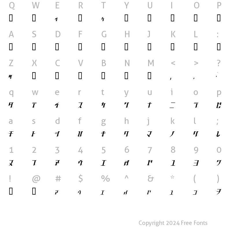 Character Map of Golgotha Oblique J. Golgotha Oblique J.