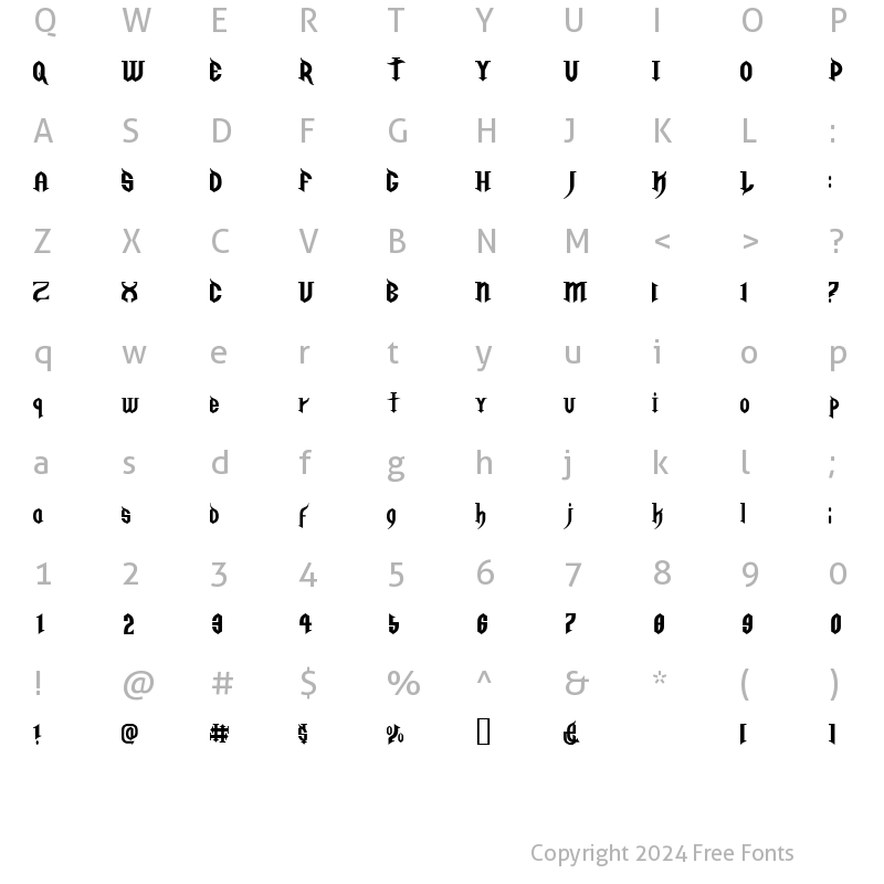 Character Map of Golgotha Regular E. Golgotha Regular E.